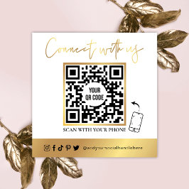 QR Code Social Media White & Gold Business Card Quadratische Visitenkarte