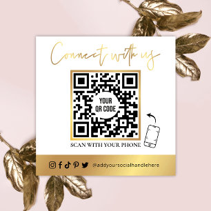 QR Code Social Media White & Gold Business Card Quadratische Visitenkarte