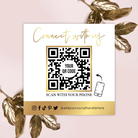 QR Code Social Media White & Gold Business Card Quadratische Visitenkarte