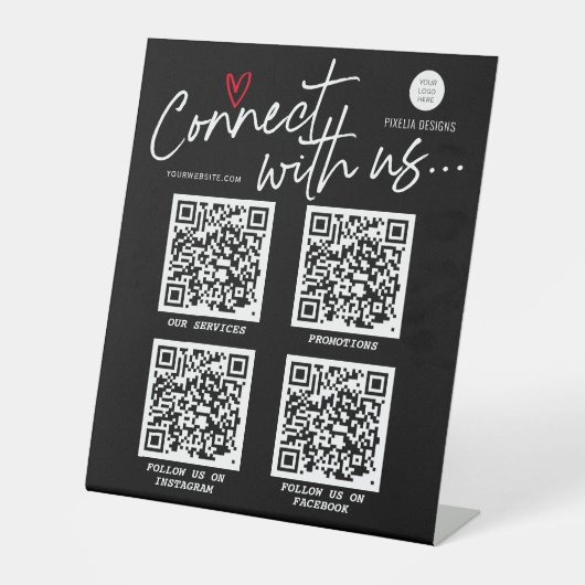 QR Code Social Media-Zeichen, Modernes Trendskript Sockelschild (Vorderseite)