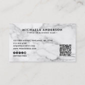 QR Code & Socials aus weißem Marmor Visitenkarte (Rückseite)