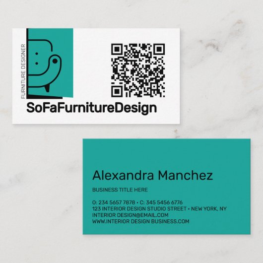 QR-Code-Sofa-Interior-Design-Architekt-Möbel Visitenkarte (Vorne/Hinten)