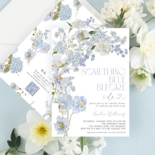 QR-Code Something Blue Before I Do Florale Brautpa Einladung