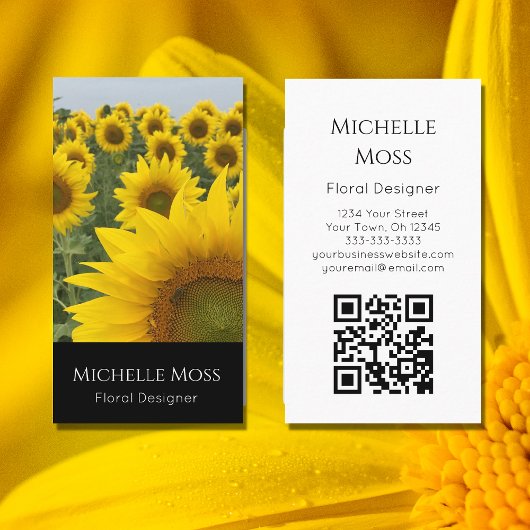 QR-Code Sonnenblumen Foto Designer Moderne Blumen Visitenkarte