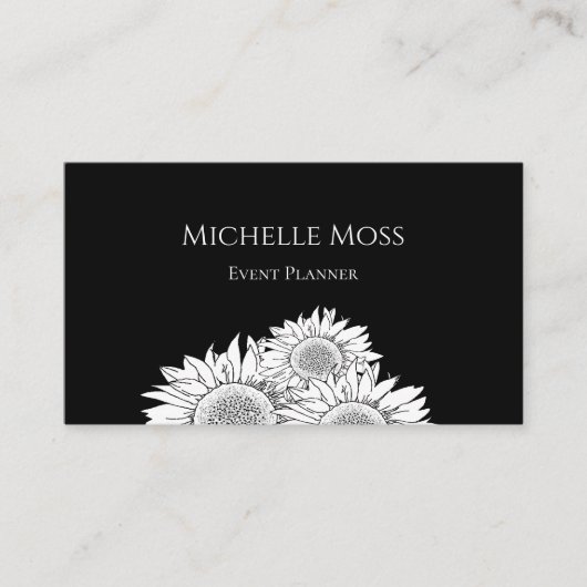 QR-Code Sonnenblumen Schwarz-weißer Veranstaltungs Visitenkarte (Vorderseite)