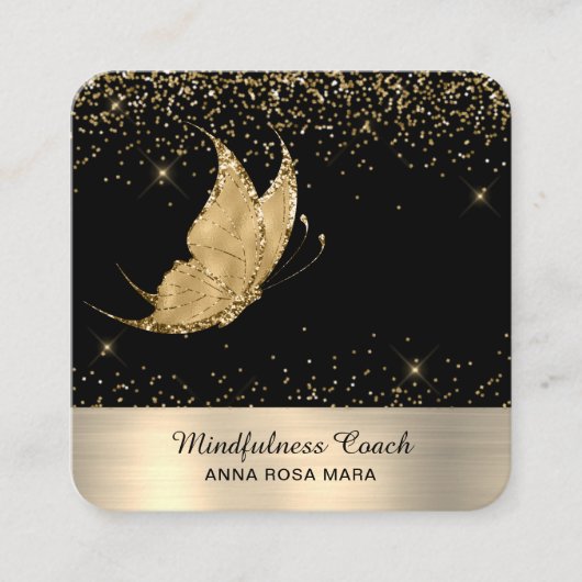 *~* QR-Code Star Gold Glitzer Butterfly Mystical Quadratische Visitenkarte (Vorderseite)