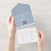 QR-Code Staubblau Hochzeit All In One Einladung (Abreißen)