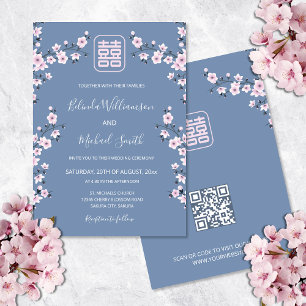 QR-Code Staubiges Rosa Blütenblau Chinesische Ho Einladung