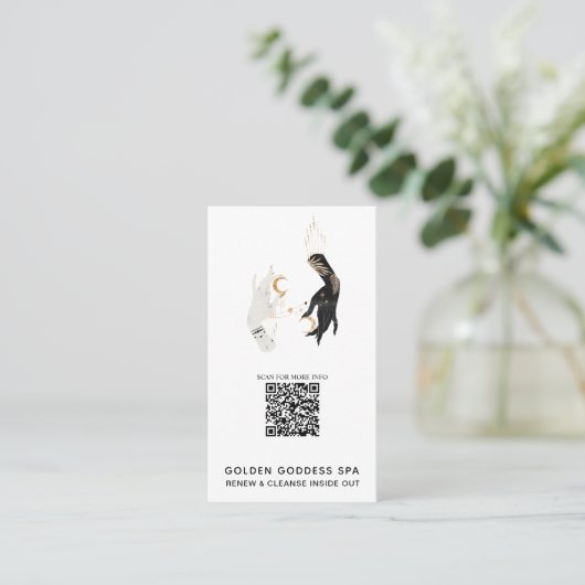 *~* QR Code Sterne Mond Mystic Hands Gold Wellness Visitenkarte (Stehend Vorderseite)