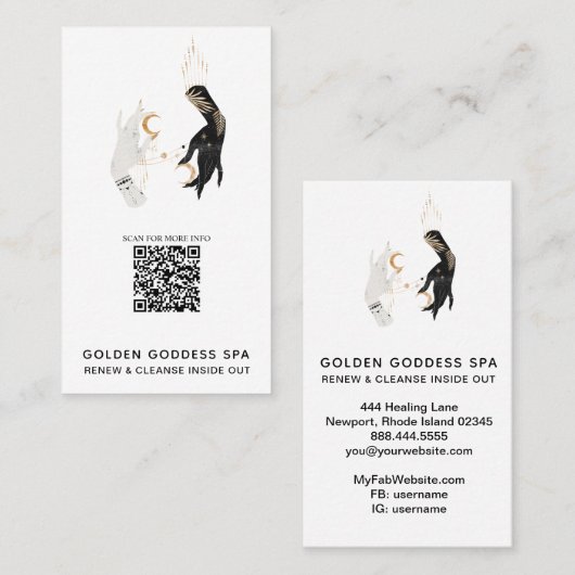 *~* QR Code Sterne Mond Mystic Hands Gold Wellness Visitenkarte (Vorne/Hinten)