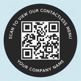 QR-Code-Sticker im Schwarzen Menü rund um ein benu Runder Aufkleber