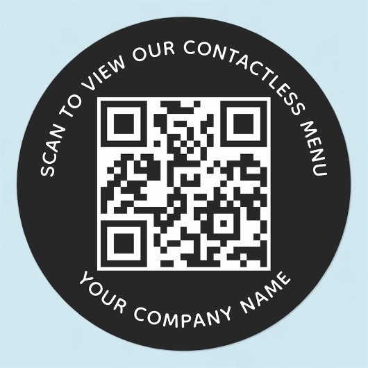 QR-Code-Sticker im Schwarzen Menü rund um ein benu Runder Aufkleber