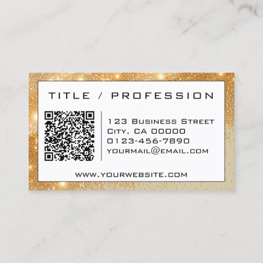 QR Code Stilvolle Glam Gold Luminous Glitzer Klass Visitenkarte (Rückseite)