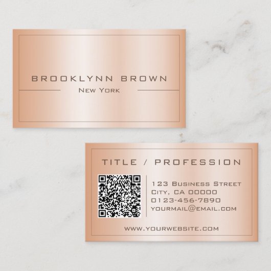 QR-Code Stilvolle Rose Gold Farbschimmer Visitenkarte (Vorne/Hinten)