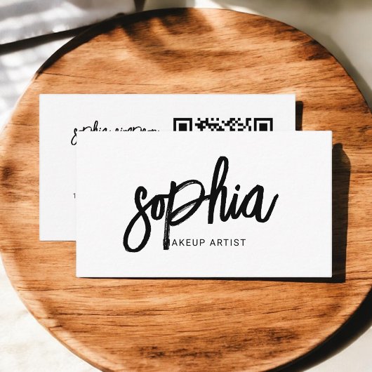 QR Code Stilvolle Skripte Girly Minimal White Visitenkarte