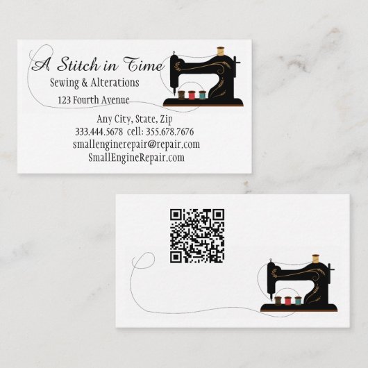 QR-Code Stitch in Time Änderungsschneiderei Repara Visitenkarte (Vorne/Hinten)