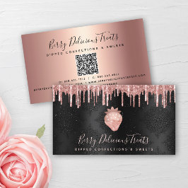 QR Code Strawberry Rose Gold Tropfen Confection Bl Visitenkarte