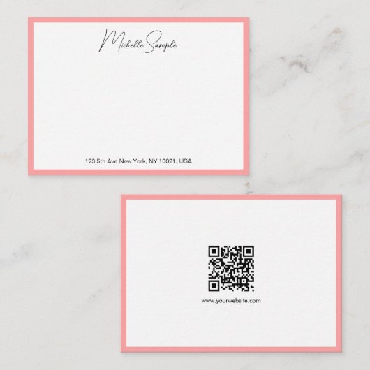 QR Code Stylish Modern Handwritten Script Name Mitteilungskarte (Vorne/Hinten)