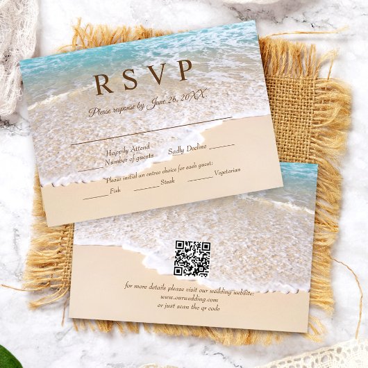 QR Code Summer Ocean Waves Tropical Beach Wedding RSVP Karte