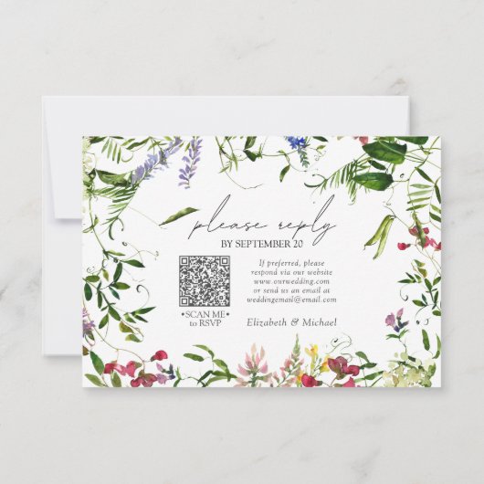 QR Code Summer Wildblume Watercolor Wedding RSVP (Rückseite)