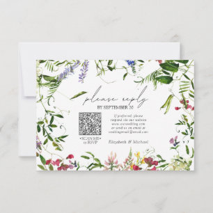 QR Code Summer Wildblume Watercolor Wedding RSVP Karte