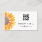 QR Code Sunflower Yoga Instructor Business Card Visitenkarte (Vorderseite)