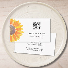 QR Code Sunflower Yoga Instructor Business Card Visitenkarte
