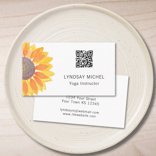 QR Code Sunflower Yoga Instructor Business Card Visitenkarte