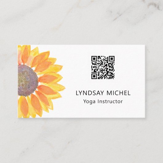 QR Code Sunflower Yoga Instructor Visitenkarte (Vorderseite)