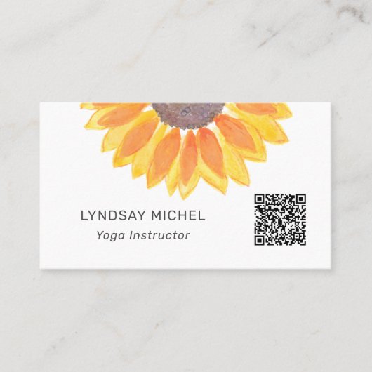 QR Code Sunflower Yoga Instructor Visitenkarte (Vorderseite)