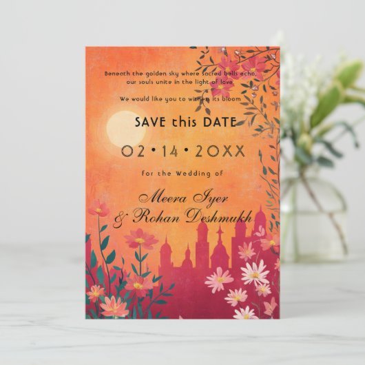 QR-Code Sunset Serenade Wedding Save The Date (Stehend Vorderseite)