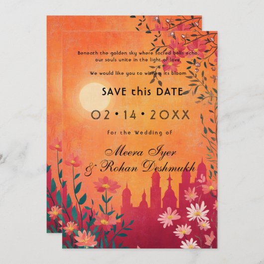 QR-Code Sunset Serenade Wedding Save The Date (Vorne/Hinten)