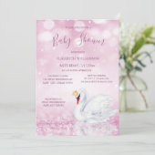 QR-Code | Swan Princess Pink | Girl Baby Dusche Einladung (Stehend Vorderseite)