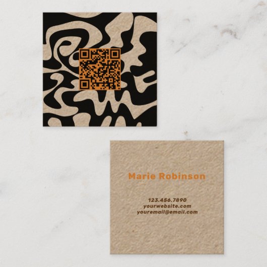 QR-Code Tan Orange Brown Retro Groovy Kraft Quadratische Visitenkarte (Vorne/Hinten)