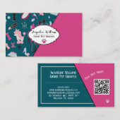 QR-Code-Teal-mädchenhafter-Friseur im Mid-Century- Visitenkarte (Vorne/Hinten)