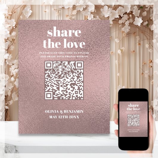 QR Code teilen Sie die Liebe Rose Gold Wedding-Zei Poster