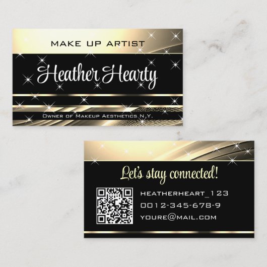 QR Code Template Deluxe Black Gold Golden Ombre Visitenkarte (Vorne/Hinten)