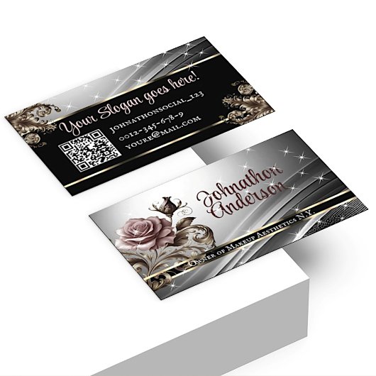 QR Code Template Deluxe Silver Rose Luxus Chic Visitenkarte