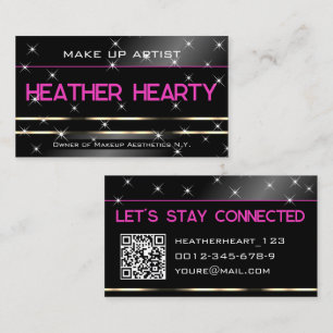 QR Code Template Luxury Black Gold Glitzer Stars Visitenkarte