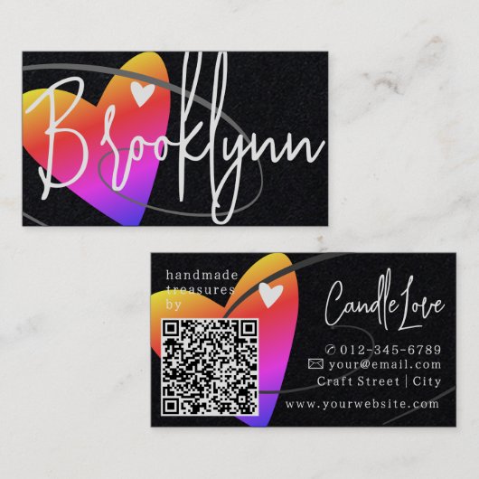 QR-Code Template Rainbow Made Liebe Heart Crafters Visitenkarte (Vorne/Hinten)