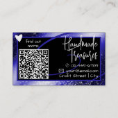 QR Code Template Stilvoll Royal Blue Frame Heart Visitenkarte (Rückseite)
