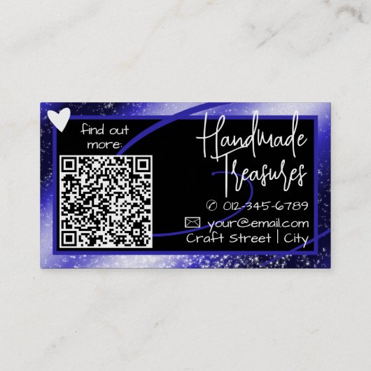 QR Code Template Stilvoll Royal Blue Frame Heart Visitenkarte (Rückseite)