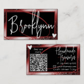 QR Code Template Stilvolle Red Burgundy Frame Hear Visitenkarte (Vorne/Hinten)