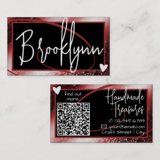 QR Code Template Stilvolle Red Burgundy Frame Hear Visitenkarte