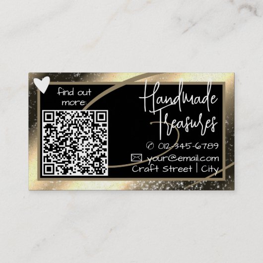 QR Code Template Stilvolles Golden Frame Herz Visitenkarte (Rückseite)