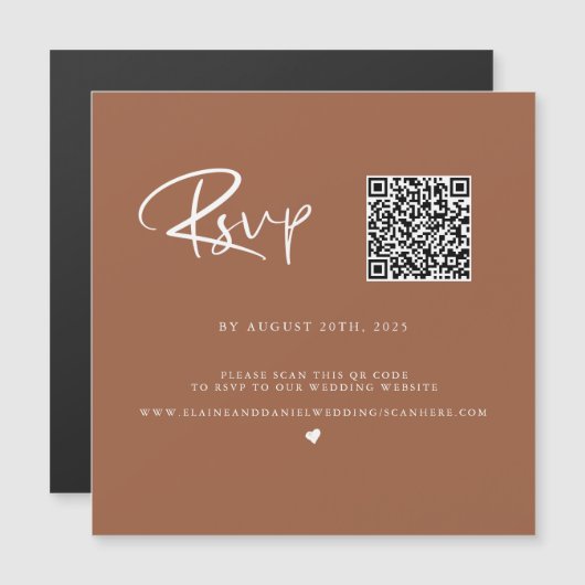 QR Code Terra Cotta Foto RSVP Card Magnetkarte (Vorne/Hinten)