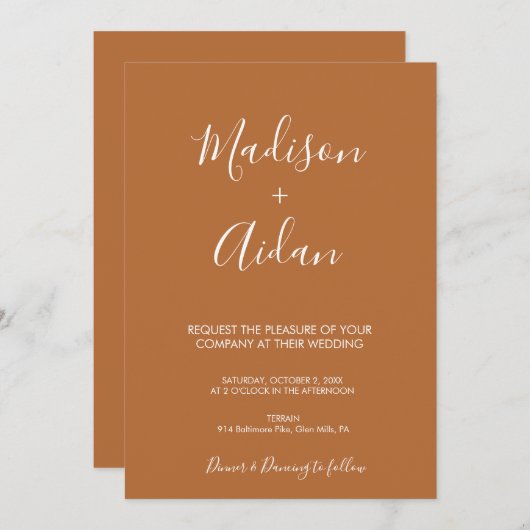 QR Code Terracotta Calligrafy Wedding Einladung (Vorne/Hinten)