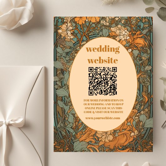 qr code Terracotta Floral Art Nouveau Wedding Begleitkarte