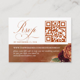 QR Code Terracotta Floral Wedding RSVP Begleitkarte