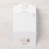 QR Code Terracotta Leafy Wappen Monogram Wedding All In One Einladung (Außenbereich)